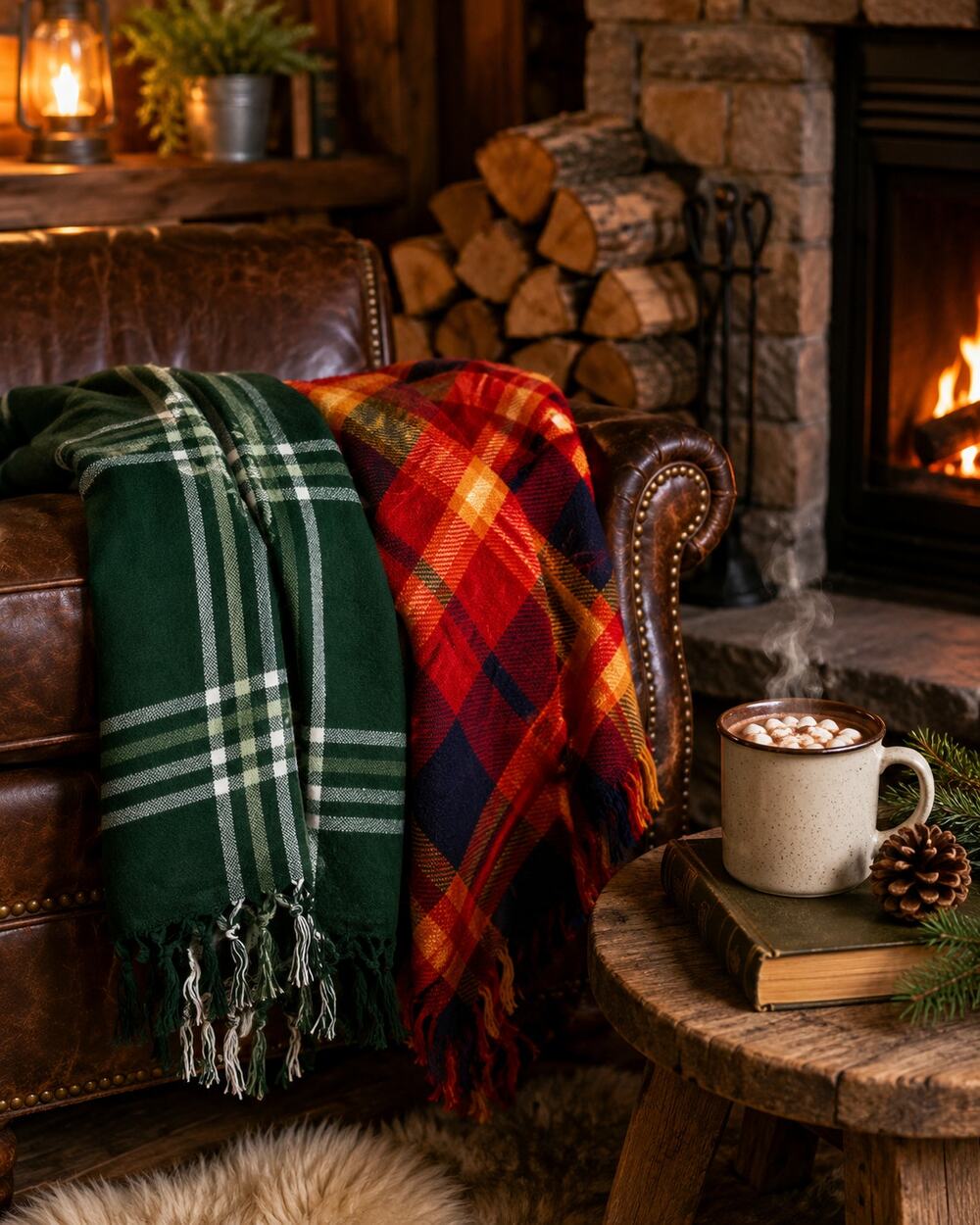 Blanket Scarf Bundle Plaid Triangle Wrap Shawl Green Red Fall Winter NWT